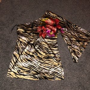 Caché 95% Silk Animal Print Floral Print Top NWT